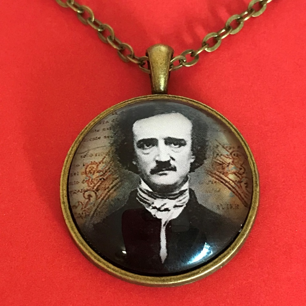 Edgar Allan Poe Portrait Bronze Pendant Necklace